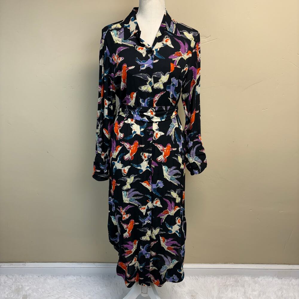 Anthropologie Maeve Martina Songbird Midi Shirt Dress Tie Belt Size 8 - Picture 2 of 9